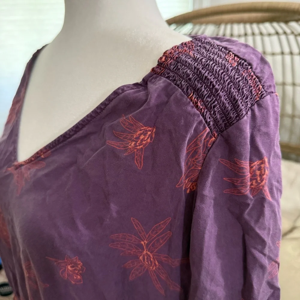 Patagonia Purple Floral V-Neck Dress XL Tencel Long‎ Sleeve Pockets Lightweight